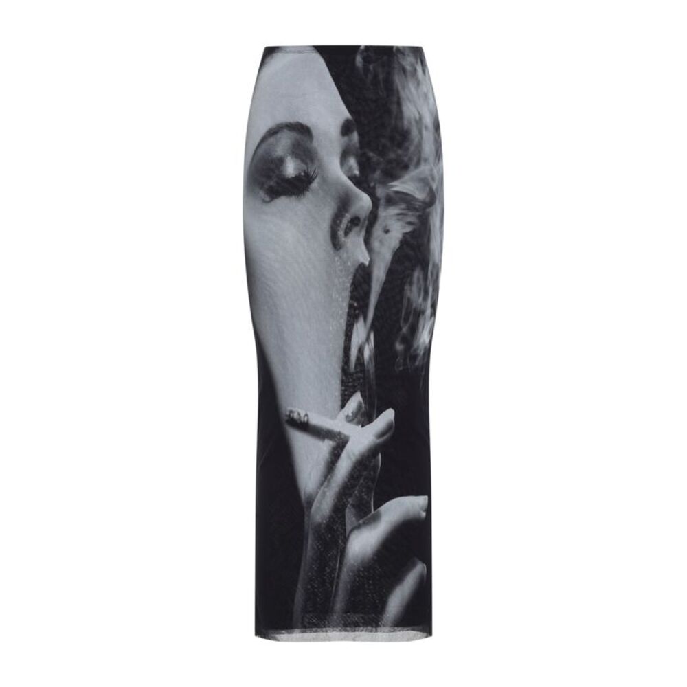 Mesh Long Skirt Printed "Smoking Women" Women